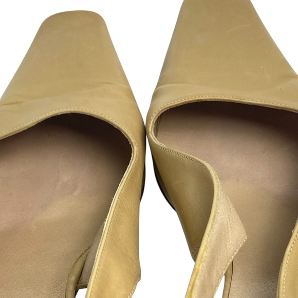 MAX MARA - Slingback Leather Sandals Block Heel Beige Size 38.5 - Picture 9 of 13